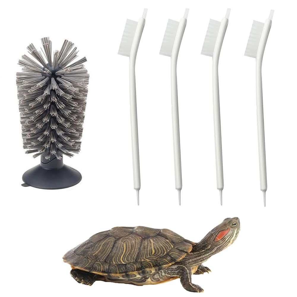 HAICHEN TEC 5PCS Turtle Brush with Suction Cup Shell Cleaning Brush for Tank Remove Aquatic Mud Dirt Tortoises Back Scratches Brush Promoting Shell Health for Red Eared Slider Turtle (Grey)