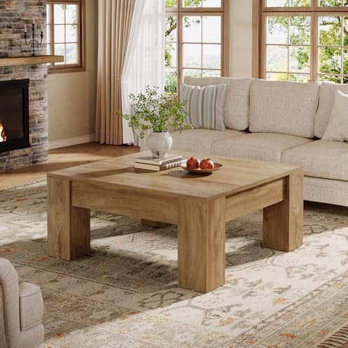 Tribesigns Square Coffee Table, 39-Inch Farmhouse Wooden Coffee Table with Sturdy Legs, Rustic Accent Center Table for Living Room, Easy Assembly, Natural