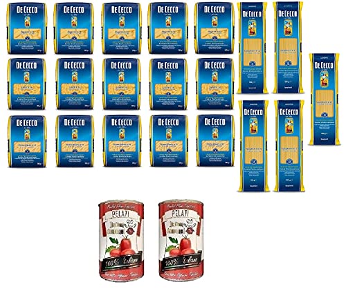 De Cecco Pasta Mix Rigatoni Penne Spaghetti 20 x 500 g Familienvorrat italienische Hartweizen Nudeln langsam getrocknet + Italian Gourmet pelati (2x 400g)