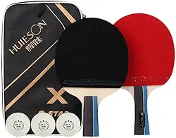 Kit 2x Raquetes Tenis de Mesa Ping Pong Huieson X3 Profissional + Capa + 3 Bolas Oficiais