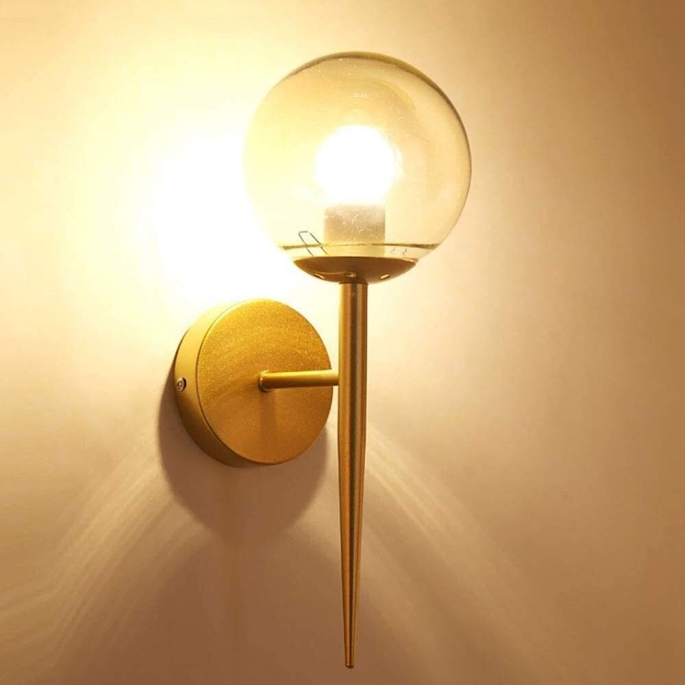 Nordic Vintage Gold Metall Wandlaterne Moderne Industrielle Glaswandlampe Leuchte Schlafzimmer Nacht Leselampe Retro Glaskugel Wandleuchten für Wohnzimmer Flur Wandbeleuchtung, E27 Fassung needed