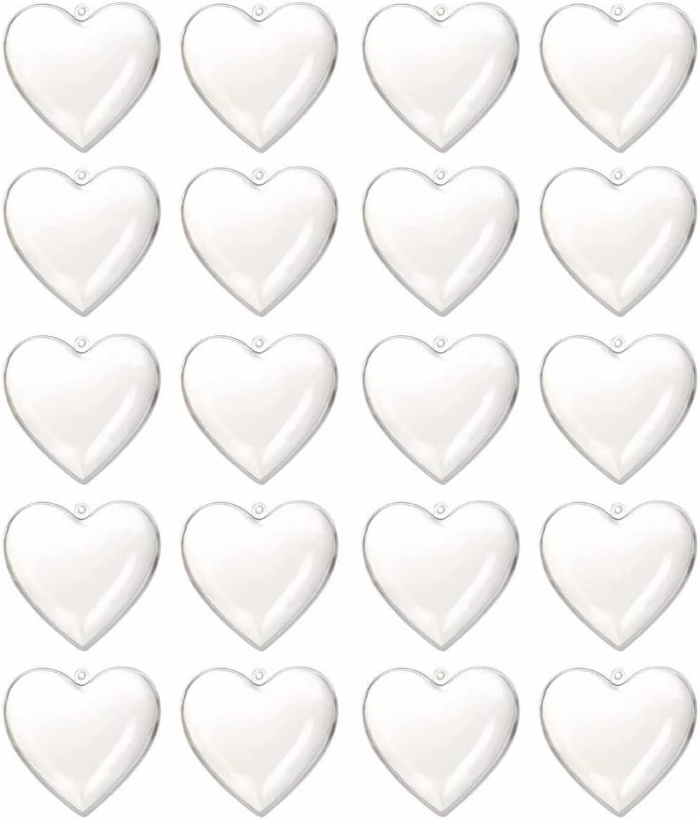 ECYC 20 Pcs 100mm Clear Plastic Fillable Heart Shaped Ornaments Ball, Christmas Tree Heart Shape Ball Hanging Ornaments Gift Box Decoration