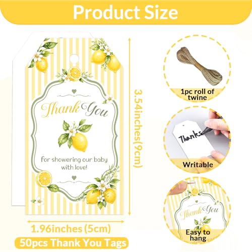 Étiquettes de remerciement pour fête prénatale jaune 2x8,9cm Baby Shower - 2