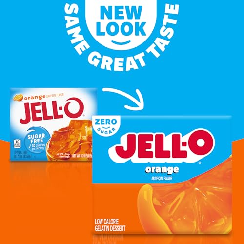 Image of Jell-O Sugar Free Orange Gelatin Dessert Mix, Fat Free Low Calorie Dessert, 0.30 oz (8.5 g) (Pack of 5)
