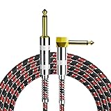 NUOSIYA Guitar Cord 10 Ft, Guitar Cable,Pro Mono Gold-Plated Plug Audio Cord,Right Angle 1/4 inch TS to Straight 1/4 inch TS,Red-Black Tweed Cloth Jacket,Universal Electric Guitar/Bass