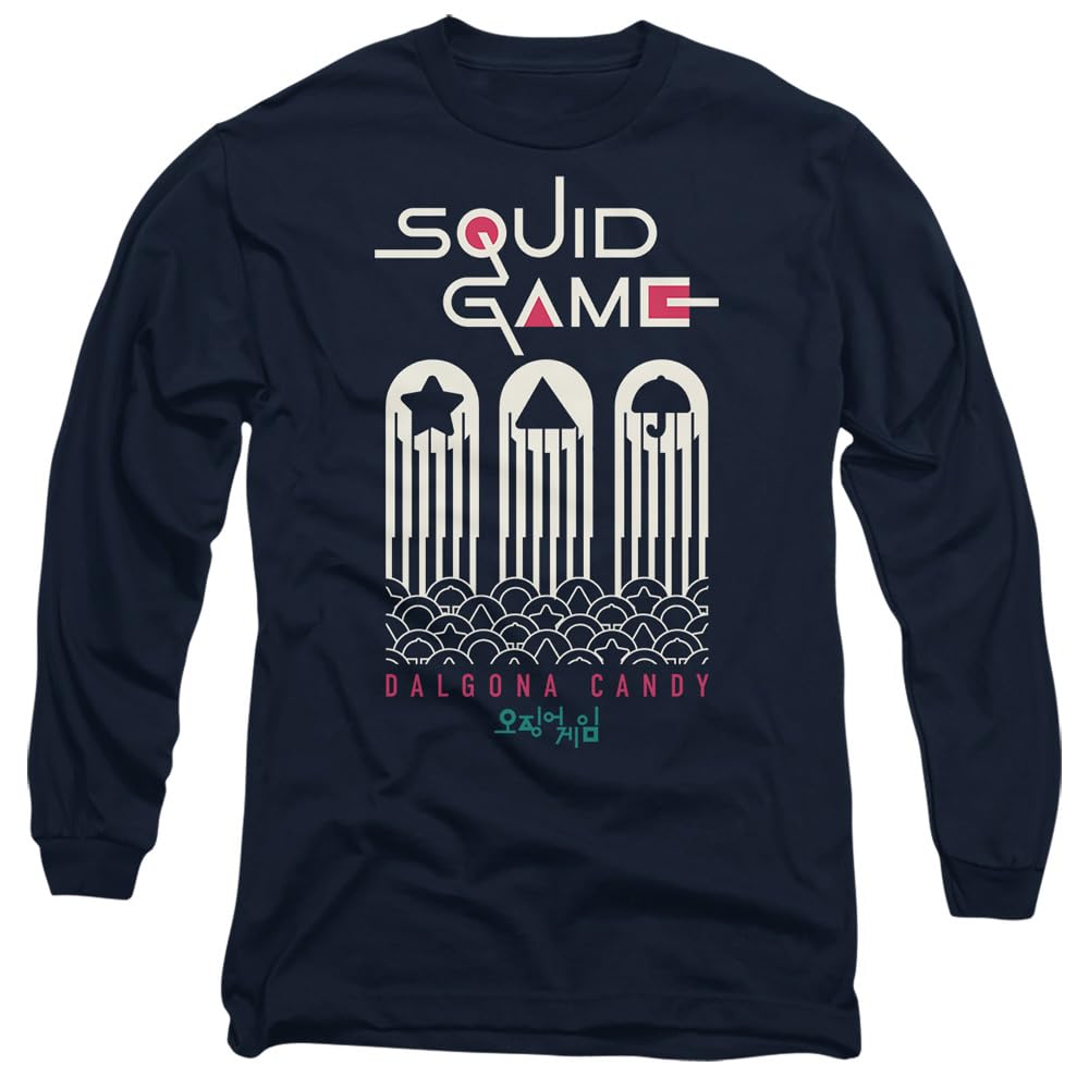 Squid Game Dalgona Candy Shapes Unisex Long Sleeve T Shirt, Navy, Small