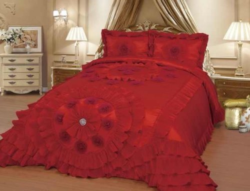 Octorose ® Royalty Oversize Wedding Bedding Bedspread Comforter Quilts Set (Red, Full/Queen(102X110)) #TOP1