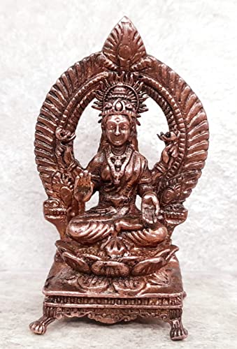 Image of Copper Idols, 3.3 inches, Copper Handmade Lakshmi with Prabhavlli, 150 Grams, Patina Antique Finish, Pack of 1 Piece