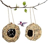 Humming Bird House Outdoor,Hand Woven Hummingbird Houses for Outdoors Hanging,Set of 2 Grass Hummingbird Nest for Outside Inside Decoration, 4.72’’×4.71’’Humming Bird Gift