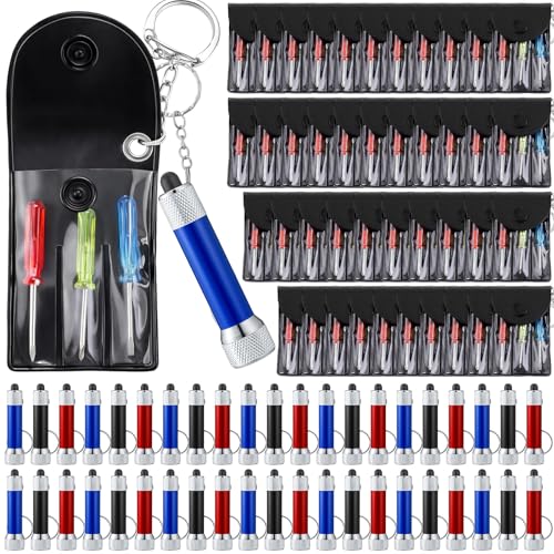 Jutom 84 Pcs Mini Flashlights Screwdriver Keychain Set, Blue,Black,Red