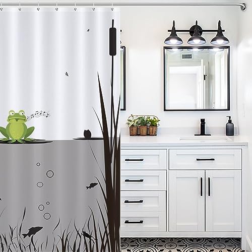 Putdidi Black And White Frog Shower Curtain For Bathroom Women Men Quick-Drying Pool Fish Water Plants Shower Curtain With 12 Hooks For Hotel Home Decor Bath Accessories 72X72 Inch thumb #4