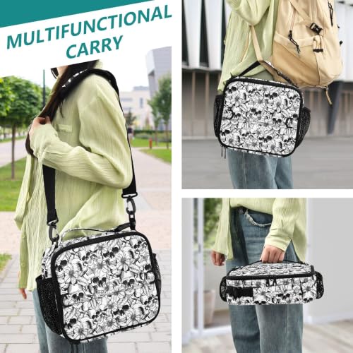 Lonchera térmica reutilizable e impermeable de calavera con correa para niños y niñas 3