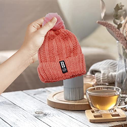 Image of SYGA Winter Beanie Hat for Women Warm Thick Cotton Lining Knit Bobble Pom Pom Skull Cap Fleece Lined Warm Cap Outdoor Sports Hat for Ladies Women Girl Free Size