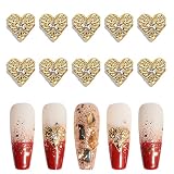 BAIYIYI 3D Gold Nail Art Charms Rhinestones Shiny Diamonds Zircon Alloy Heart Shaped Nail Accessorie
