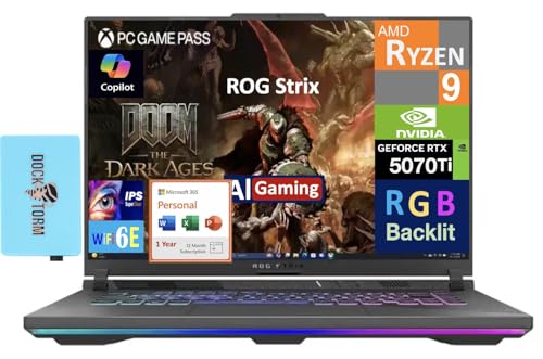 Image of ASUS ROG Strix AI Gaming Laptop 16.0 inch 165Hz IPS WUXGA Display (AMD Ryzen 9 8940HX, GeForce RTX 5070 Ti 12GB, 16GB DDR5, Win 11 Pro) w /MS 365 Personal, DKZ USB Port Expander