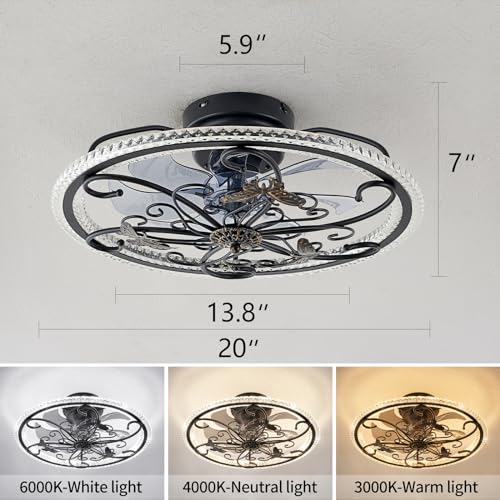 HuixuTe Retro Black Ceiling Fan with Lights Remote Control, 6 Speeds 3 Color Industrial Caged Ceiling Fan with Light for Kitchen Bedroom Living Room — view 6
