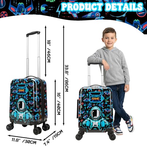 Image of Kid's Luggage Set for Travel Toddler Suitcases with Wheels 2 Piece Boys Suitcase Set with Neck Pillow Hardshell 16 inch Carry on Hardside Luggage