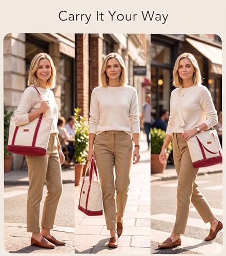 Image of Aveniee Canvas Tote Bag for Women, Crossbody Purse with Zipper, Adjustable Shoulder Strap Handbags