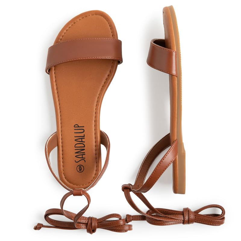 Image of SANDALUP Womens Sandals Dressy Strappy Summer Cute Tie Up Ankle Strap flat sandals for women