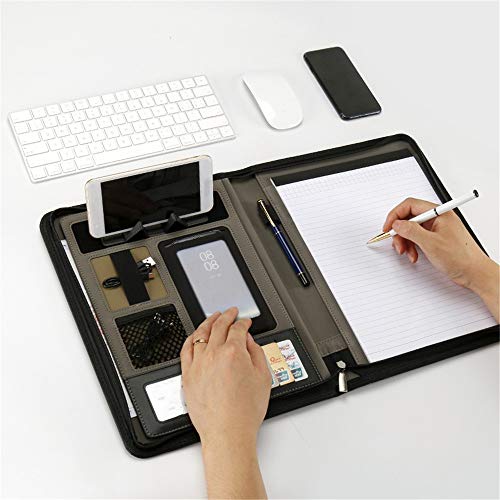 Conference Folder A4 Multifunctional PU Leather Case Business Meeting Folder Zipper Briefcase Folder Interview Notebook Pockets for Office Work (Bronze 25x32.5cm)4