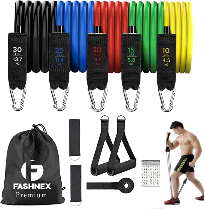 Natural Rubber Premium 11 Pcs Resistance Band Set For Men & Women (As Per Image)