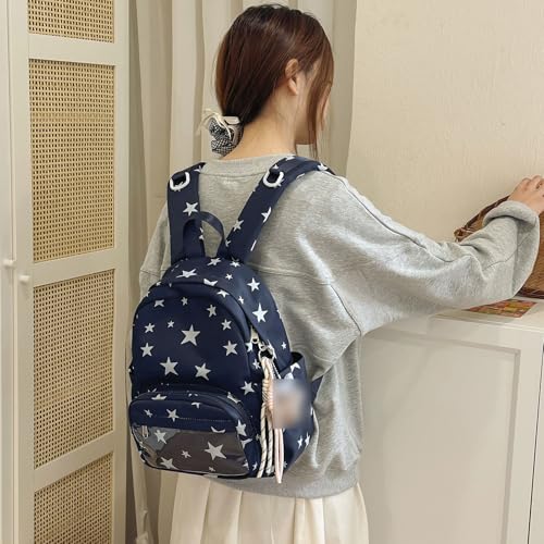 Teclado Kawaii Backpack with Cute Accessories Small Nylon Casual Bookbags with Pendants Lightweight Travel Daypacks (Dark Blue)2