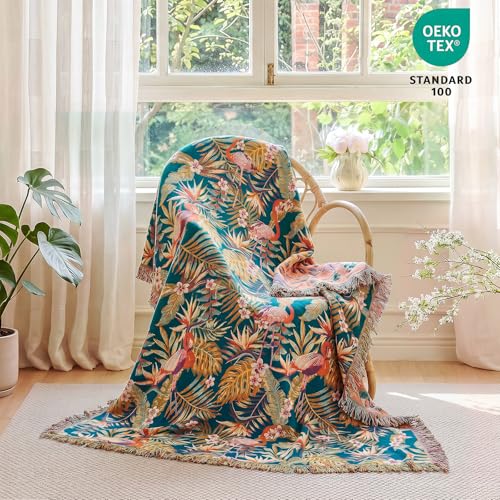 Image of MSGKV Boho Throw Blanket 60 inchx80 inch 100% Cotton Jungle Animal Throw for Couch