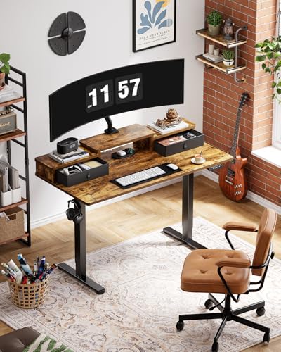 Marsail Electric Standing Desk with Drawers & Storage, 55" x 28", Ergonomic Home Office