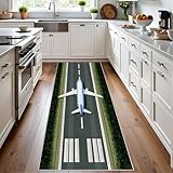 Meugesoi Flughafen Landebahn Teppich Läufer rutschfest Waschbar 80x300 cm, Flugzeug Pilot Flurteppich Küchenteppich Luftfahrt Thema Teppichläufer für Bettvorleger Wohnraum Flur Waschküche