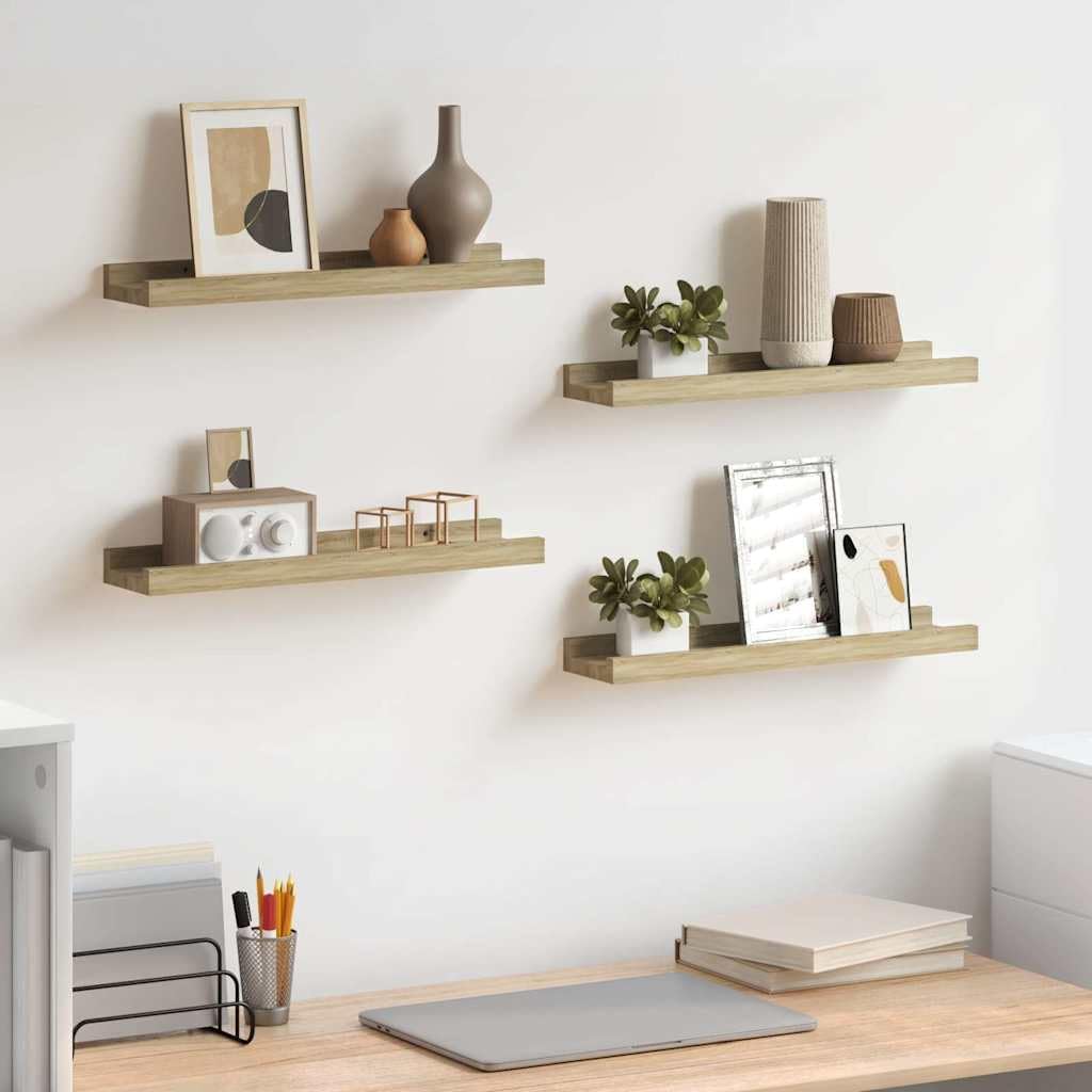 vidaXL Wall Shelf Set of 4 Sonoma Oak MDF 15.7 x 3.5 x 1.2 in Modern