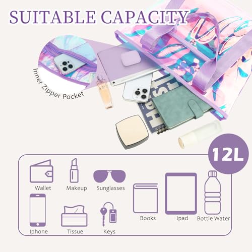 Image of Fammart Clear Bags 12x6x12 Stadium Approved, Jelly Tote Bag for Women with Zipper for Beach Sports Concerts Work