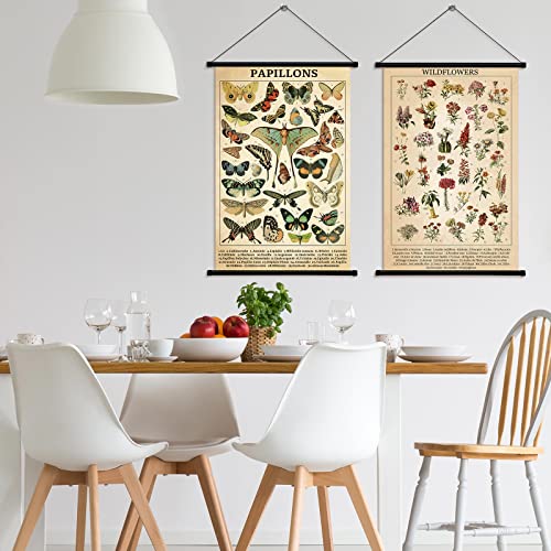 2 Pcs Vintage Butterfly Flower Poster Fungus Art Prints Rustic Wall Hanging Illustrative Reference Chart Poster For Living Room Office Classroom Bedroom Decor Frame, 15.35 X 23.62 Inches (Butterfly) #TOP6