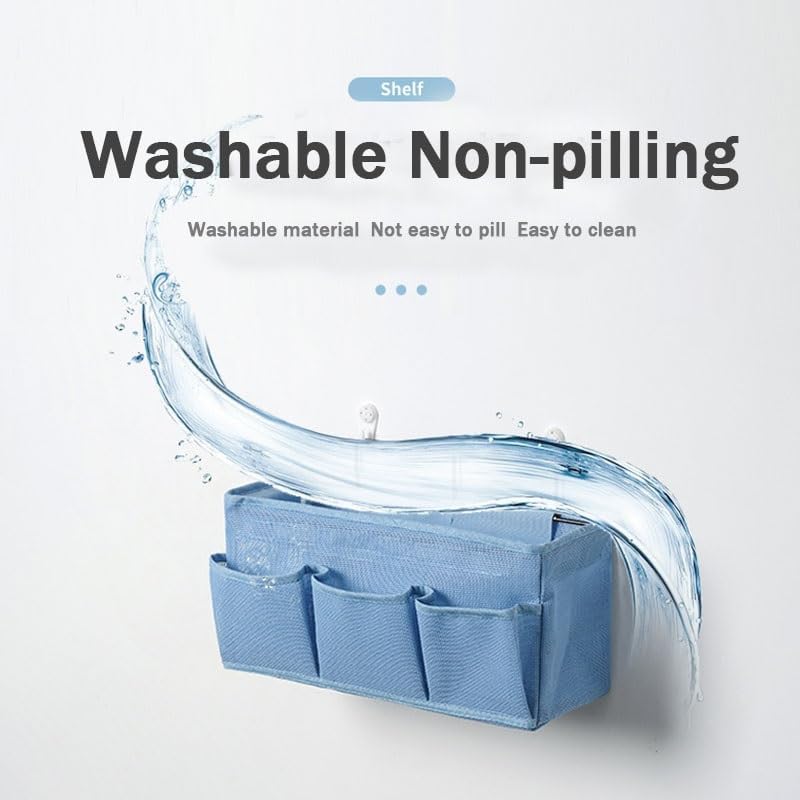 Bed Hanging Storage Bag，Bed Side Storage Pocket，Bunk Bed Hanging Storage Caddy with Hooks and Pockets for Bunk Beds Rails Book Phone Glasses Storage(Blue (Bedside Model))