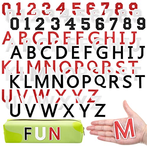 216 Stück Buchstaben und Zahlen Aufnäher bestickt Alphabet A-Z Buchstaben Patches Aufbügeln Zahlen für Jersey Kleber Aufnähen 0-9 Applikation für Kleidung Hut Jeans DIY Zubehör Rot Weiß Schwarz Cover