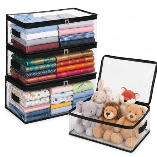 Image of JD FRESH 4 Pack Transparent Plastic Clothes Storage Bag | Clothes Organiser for Wardrobe | Saree Organizer for Wardrobe | Saree Covers for Dress, Blanket & Storage - 18 x 12 x 6.5 inch