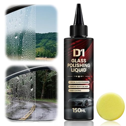 D1 Glass Polishing Liquid, 2025 New Car Glass Oil Film Remover and Auto Scratch Repair Compound, Car Glasses Polishing Compound, Anti-Fog Hydrophobic Coating Spray with Sponge (1)