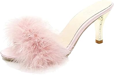Heeled slippers with fur Clearance