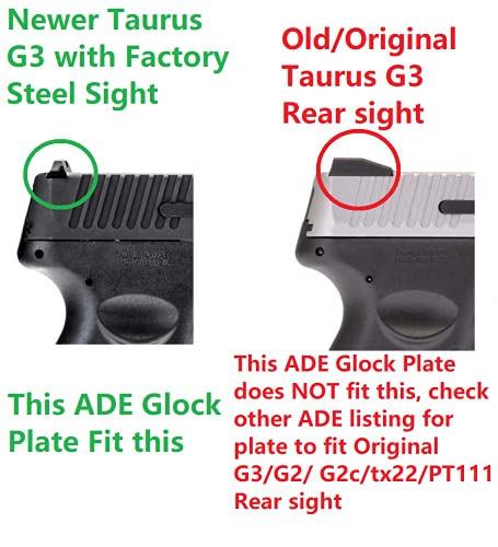 ADE RD3-006x Green Dot + Rear Sight Optic Mounting Plate/Adapter for All Glock (Non-MOS, Non-Aftermarket Slide) Standard Models, Canik TP9SF and Taurus GX4, G3C & G3 with Factory Steel Sights Pistol