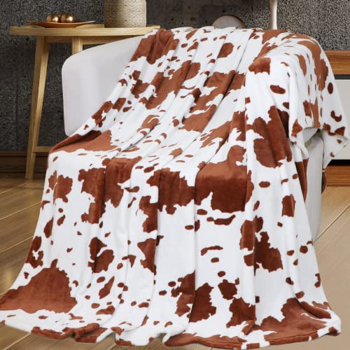 Brown Cow Print Blanket Plush Flannel Fleece Cute Throw Blanket Soft Warm Cow Blankets And Throws Lightweight Sofa Bed Travel Couch Blankets For Baby Kids Adults Girls Boys Teens Gift 50X60 Inch #TOP6