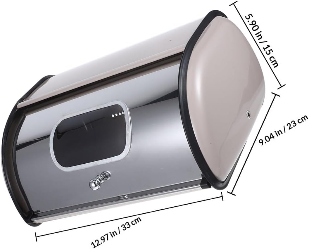 Bread Box with Window Kitchen Countertop Bread Container Stainless Steel Food Storage Bin Gray Mirror Finish for Home Bakery Use