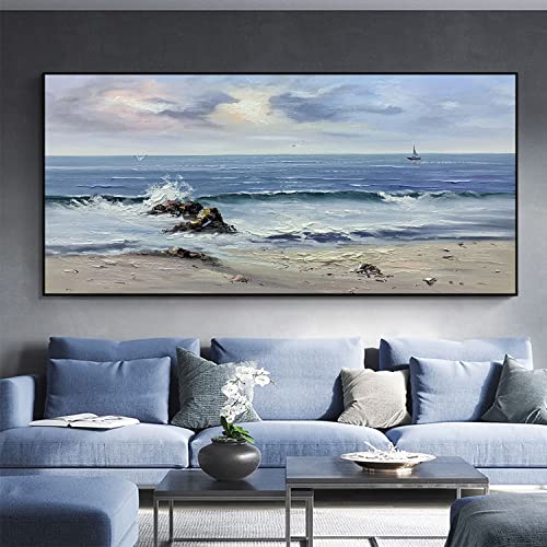 Dipinti Su Tela Moderni Soggiorno,Originale Dipinto A Mano Dipinto Ad Olio Spiaggia Onde Natura Paesaggio Arte Della Parete Senza Cornice Orizzontale Texture Dipinto Murale Per Soggiorno Camera Da L