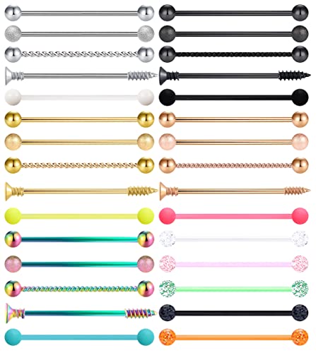 Evelical 30Pcs 14G Stainless Steel Industrial Barbell Earrings For Women Men Cartilage Helix Body Piercing Jewelry 38Mm 1&1/2 Inch Piercing Bar Style C #TOP4