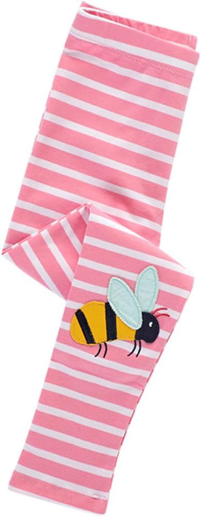 WEONEDREAM Stretch Leggings for Girls Toddlers Long Pants 2-7 Years 6-7 Years 1205-pink Stripe Bee Flowers image 3 of 6 B0C2HKXSQD