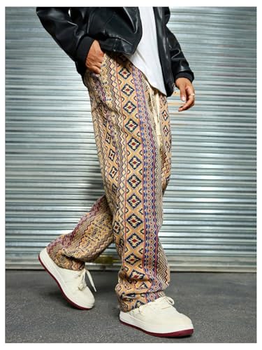 Men's Boho Graphic Baggy Pants Vintage Drawstring Waist Straight Leg Casual Trousers with Pockets4