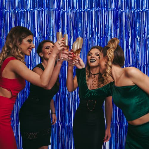 Image of 3 ft X 6 ft Metallic Blue Foil Curtain for Birthday Decorations /Anniversary (1 pc Blue Metallic Foil Fringe Curtain)