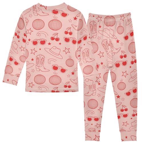 Pajama Sets Long Sleeve Western Hats Boots Stars Pattern Soft Comfy Sleepwear 2 Piece PJS 3-8T3