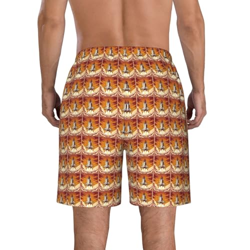 Rocket in Space Print Stylish Beach Shorts Swim Trunks Lightweight Breathable Summer Outdoor Activities3
