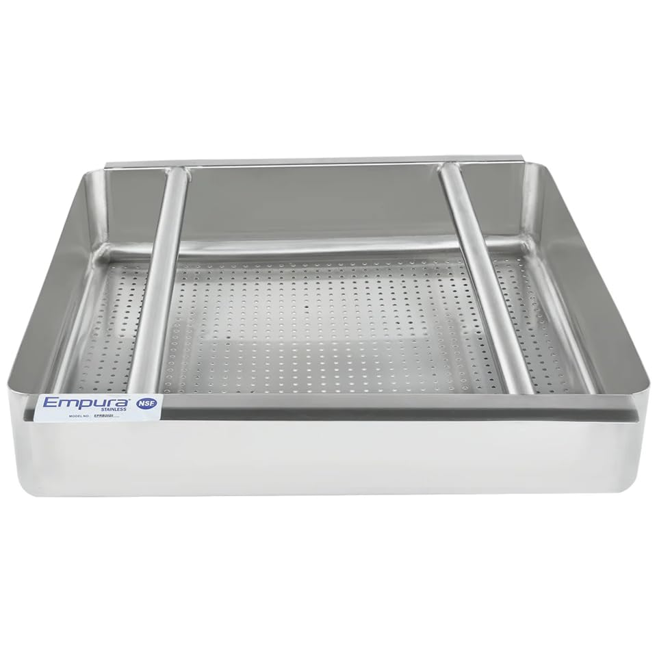 EMPURA 20" Wide Stainless Steel Pre-Rinse Basket with Slide Bar | Commercial Soiled Dishtable Replacement Accessories for Restaurant Diner Cafeteria Kitchen | 19.5"W x 19.5"D x 4"H, 18 Gauge, NSF