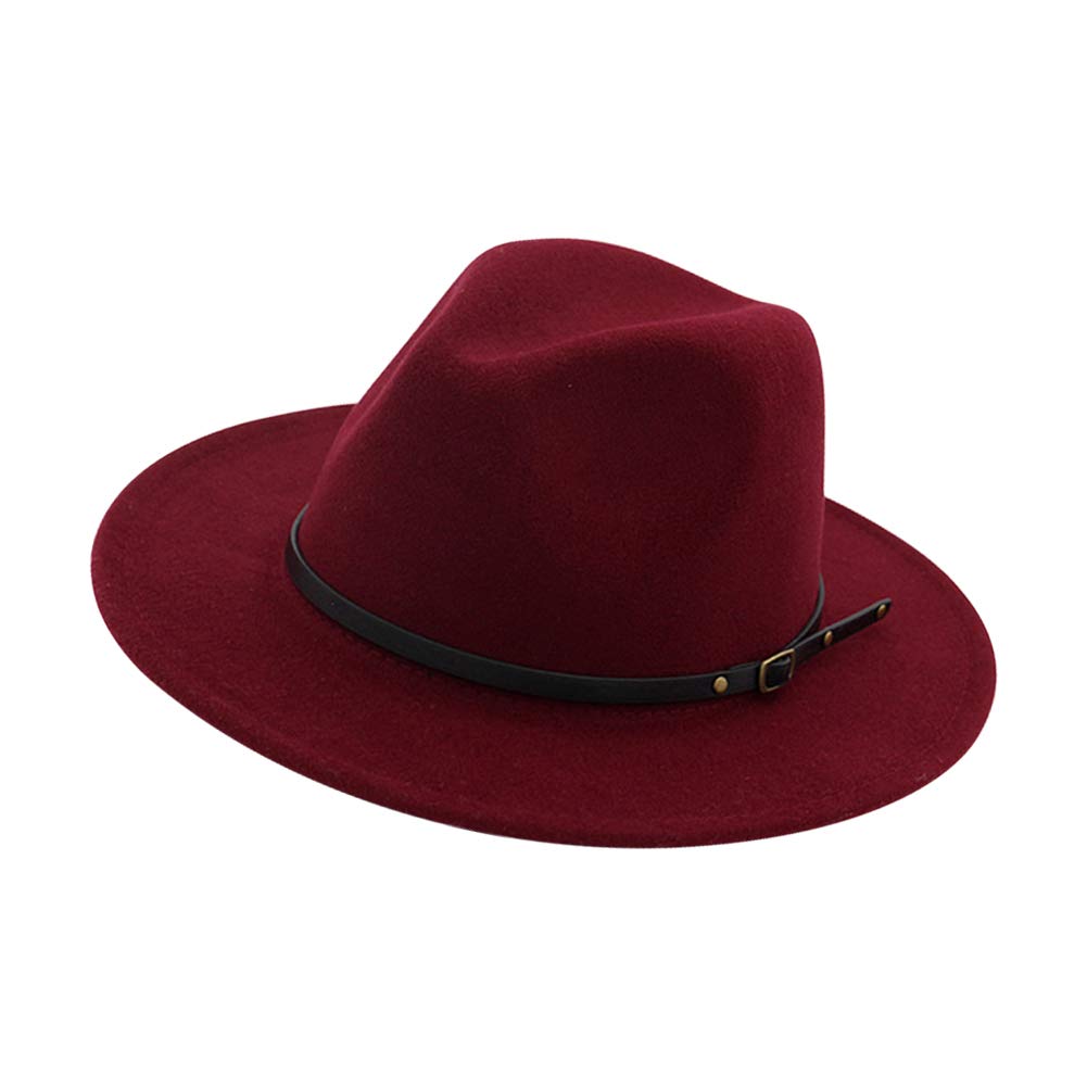 YudesundoWomen Fedoras Hats - Classic Jazz Wide Brim Felt Retro Winter Hat with Belt Buckle