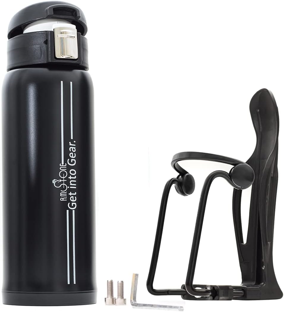 Bike Bottle Holder "Pro set" with Thermos Bike Bottle OR "Exrta set" with additional Cage Mount - No Screws! Perfect Cage – Adjustable & Anticorrosive with 16 oz Thermos ! (2-Parts Set, Pro) : Sports & Outdoors
